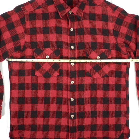 Lands End Mens L Wool Nylon Long Sleeve Red Black Buffalo Plaid Shirt Shacket - Picture 2 of 7